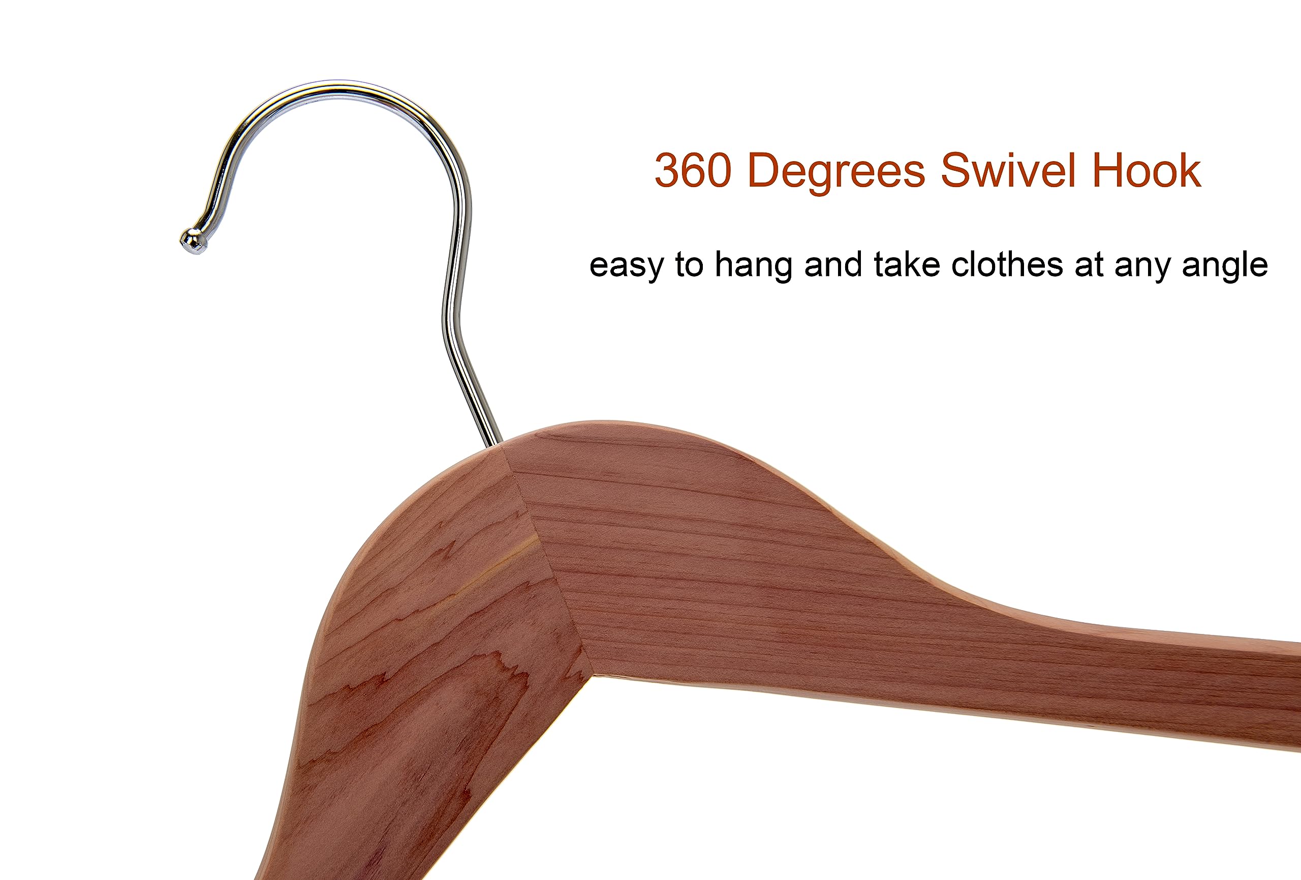 American Red Cedar Wooden Coat Suit Hangers 20 Pack, Wood Skirt Dress Hangers, Smooth Cut Notches- 360Flexible Hook- Solid Non-S